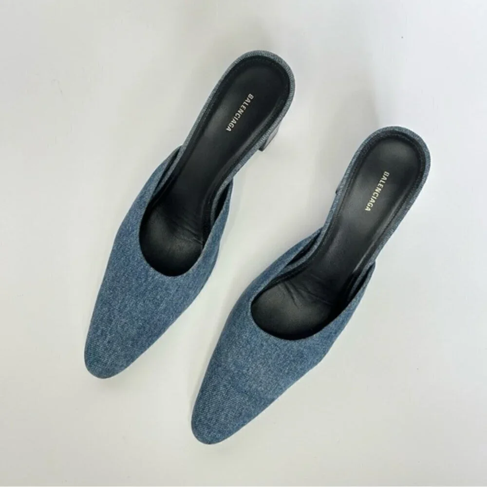 Balenciaga Blue Denim Mules Almond Toe size 37.5 - Picture 3 of 9